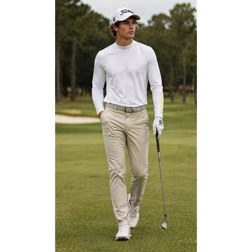 J.Lindeberg Mens Aello Soft Compression Top White Mock Neck Golf Shirt Large